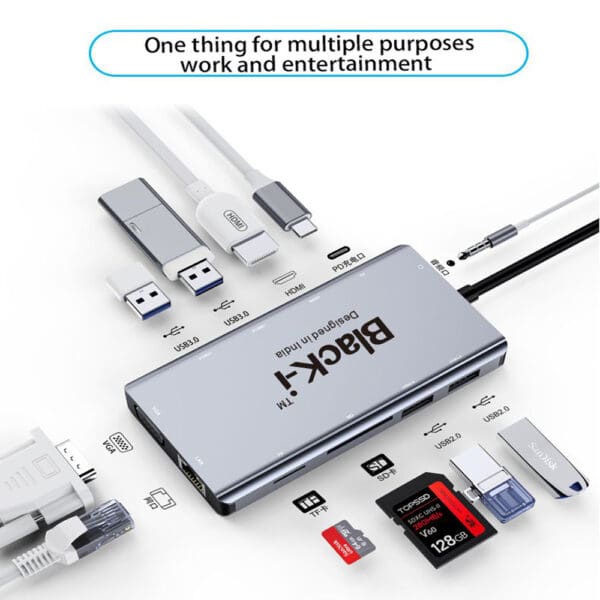 Powerful Connectivity - Type-C 10 In 1 Hub with HDMI / VGA / Gigabit Lan (Rj45) / Card reader / USB 2.0 / USB 3.0 /Audio and PD